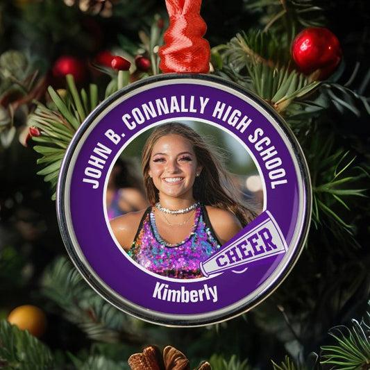 Purple Cheerleader Photo High School Christmas Metal Ornament
