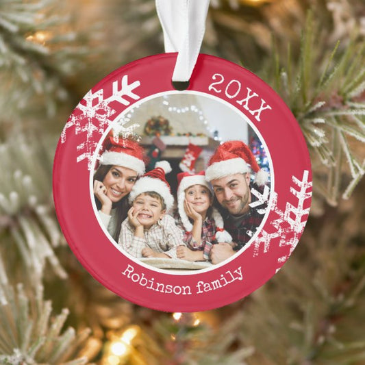 Red Family Photo Christmas Ornament