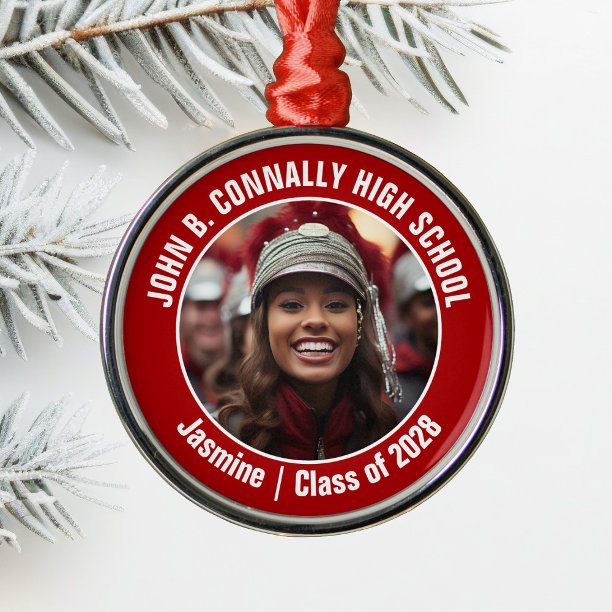 Red Marching Band Photo High School Christmas Metal Ornament