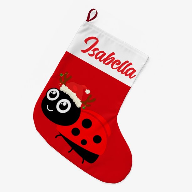 Red Merry Christmas deer ladybug Santa hat Xmas Large Christmas Stocking
