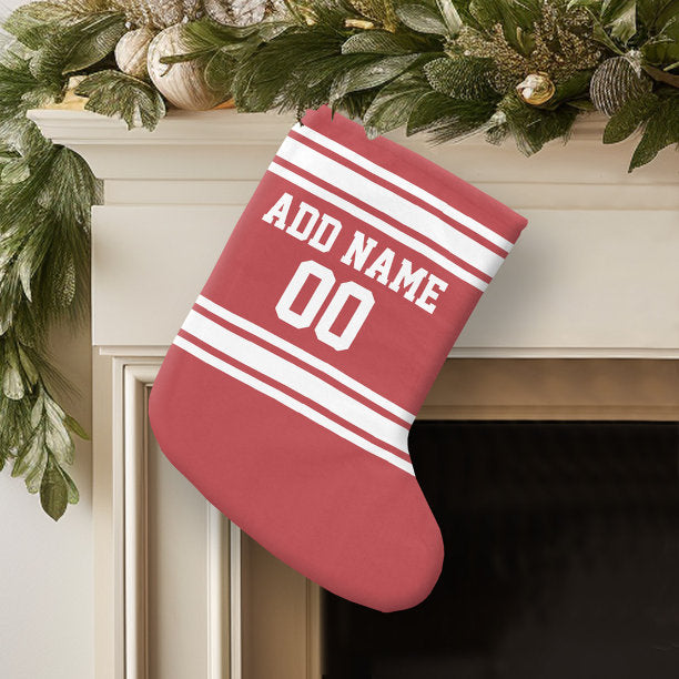 Red Sports Jersey with Your Name and Number Large Christmas Stocking