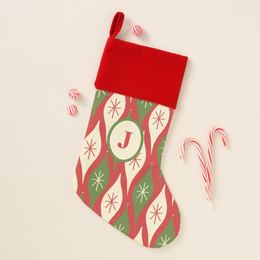 Retro Christmas Ornaments Pattern with Initial Stocking