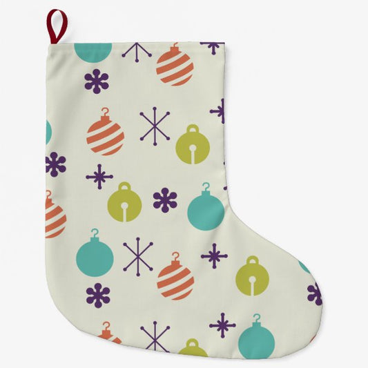 Retro Christmas Ornaments Snowflakes Large Christmas Stocking