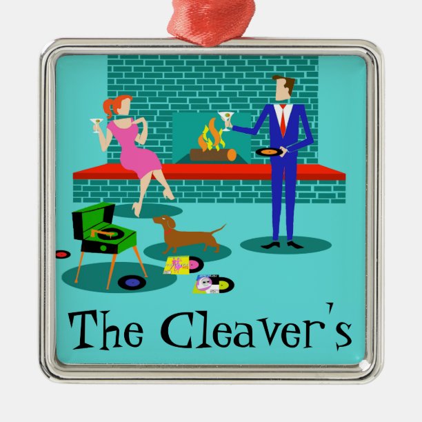Retro Couple with Dog Christmas Ornament