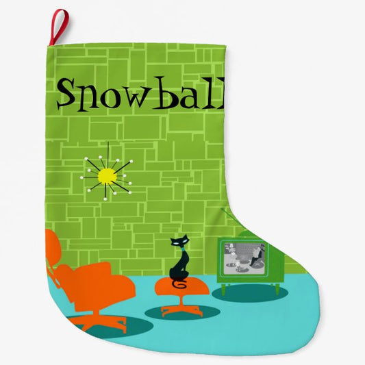 Retro Space Age Kitty Christmas Stocking