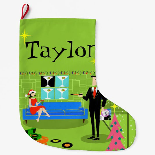 Retro Urban Christmas Couple Christmas Stocking