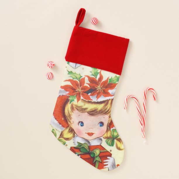 Retro Vintage Christmas girl Holiday stocking