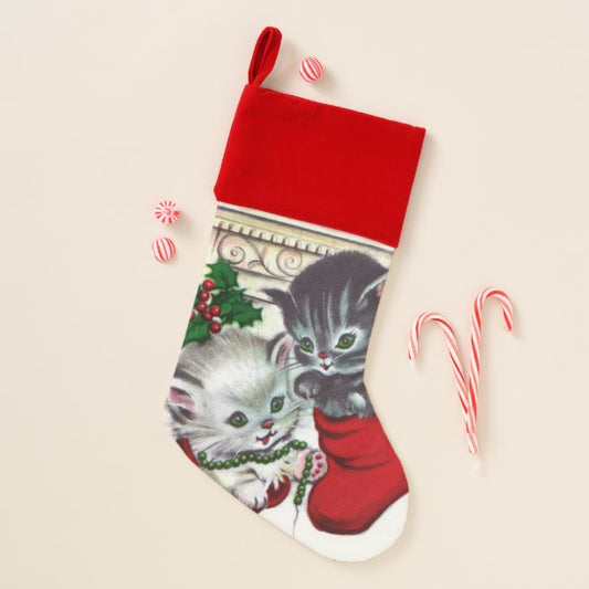 Retro Vintage Christmas Holiday cats stocking