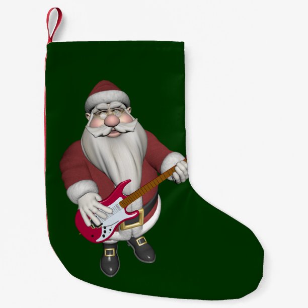 Rock Star Santa With Red Electric Guitar Small Christmas Stocking