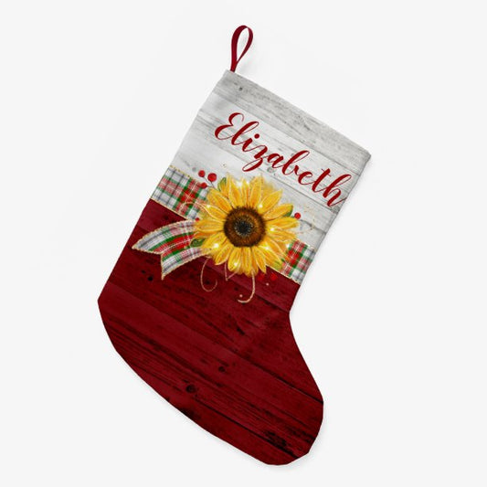 Rustic Vintage Wood Sunflower Monogram Name Small Christmas Stocking