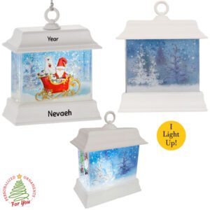 Personalized SANTA Light Up Glittered Lantern Fully Dimensional Keepsake