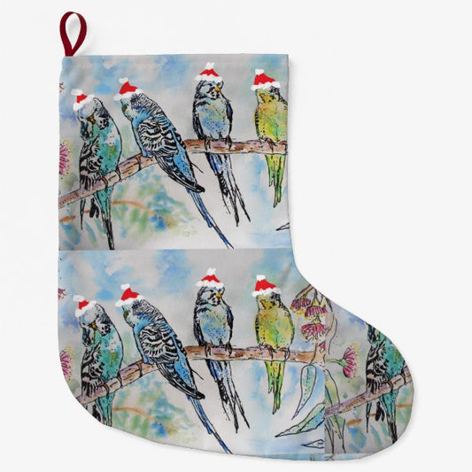Santa Budgies Budgie bird Christmas Stocking