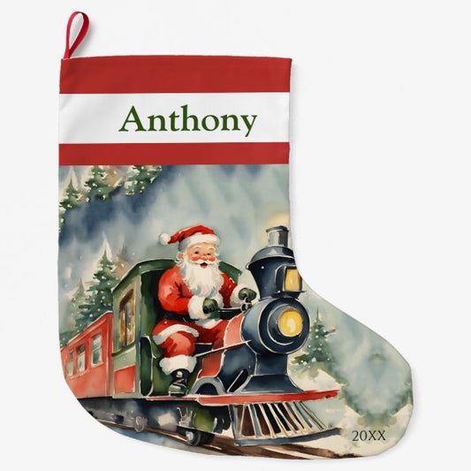 Santa Xmas Train Boys Large Christmas Stocking