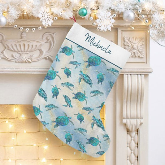 Sea Turtle Christmas Tropical Beach Sparkle Small Christmas Stocking