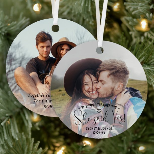 She Said Yes! Engagement 2 Sided Photo Christmas Metal Ornament
