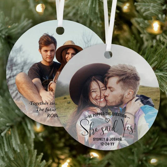 She Said Yes! Engagement 2 Sided Photo Christmas Metal Ornament