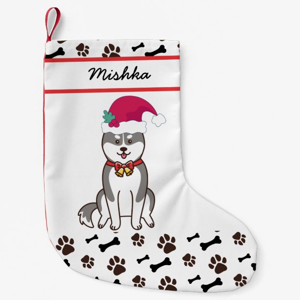 Siberian Husky Christmas With Custom Dog Name Small Christmas Stocking
