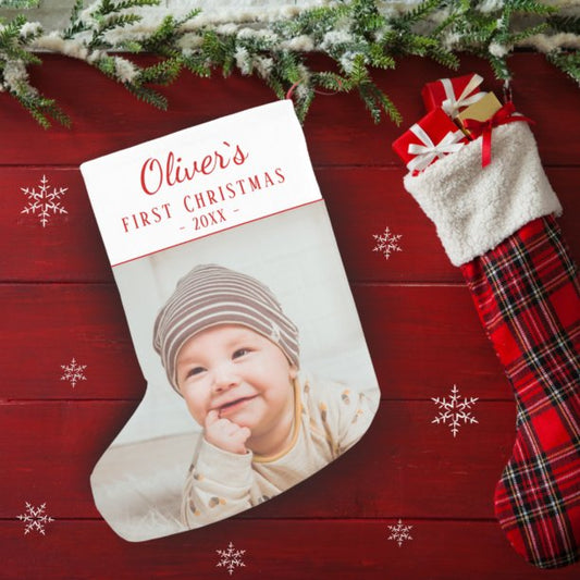 Simple Baby`s First Christmas Photo Small Christmas Stocking