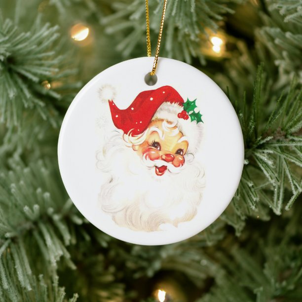 Simple Cute Vintage Santa Claus Christmas Ceramic Ornament