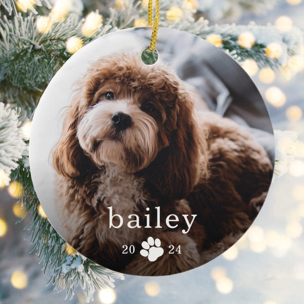 Simple Paw Print Dog Photo Christmas Ceramic Ornament