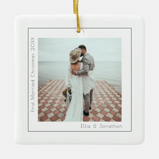 Simple Photo First Married Christmas Ceramic Ornament