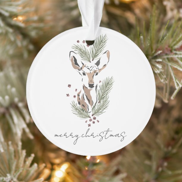 Simple Rustic Modern Woodland Deer Chirstmas Tree Ornament