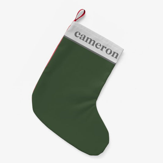 Simple Solid Color Personalized Name Green Gray Small Christmas Stocking