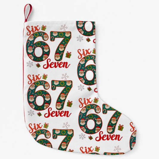 Six Seven 67 6 7 Meme Christmas Xmas Santa Hat Small Christmas Stocking