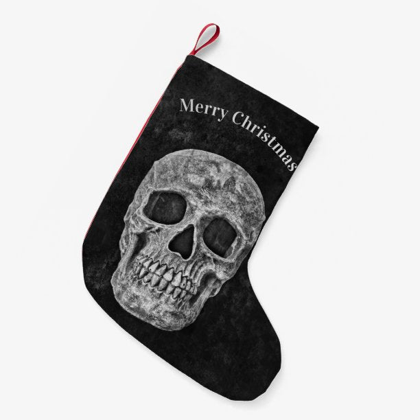 Skull Head Black And White Gothic Christmas Small Christmas Stocking