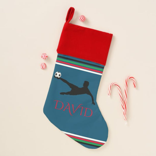 Soccer christmas stocking with custom name.