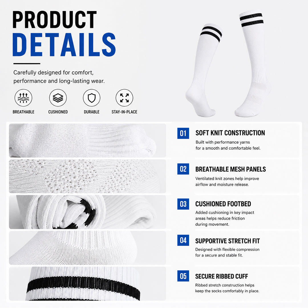 Classic Sports Athletic Breathable Unisx High-Top Soccer Socks