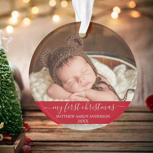Stylish Script My First Christmas Baby Red Ornament
