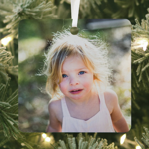 Stylish Simple Christmas Minimal Fun Photo Metal Ornament
