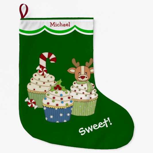 Sweet Christmas Cupcakes Personalized Large Christmas Stocking