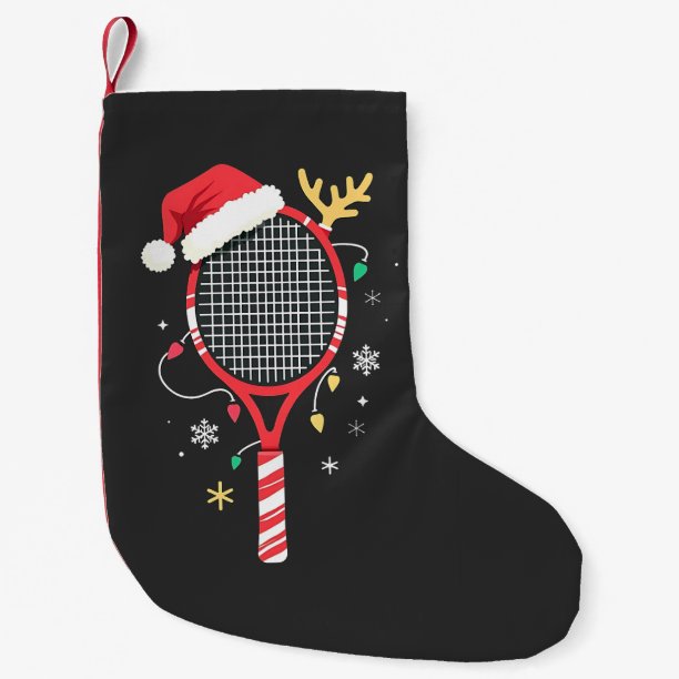 Tennis Paddle with Santa Hat and Christmas Lights Small Christmas Stocking