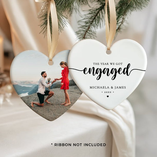The Year We Got Engaged Names & Photo Ceramic Ornament