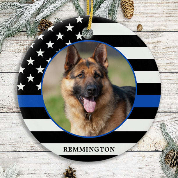 Thin Blue Line Flag Photo K9 Police Dog Christmas Ceramic Ornament
