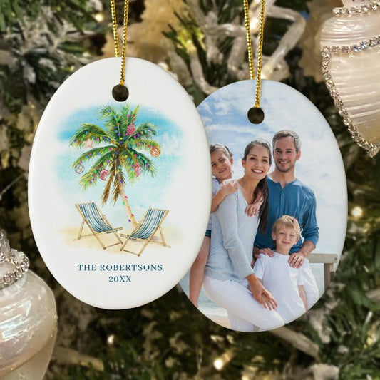 Tropical Christmas Palm Tree Photo Ceramic Ornament