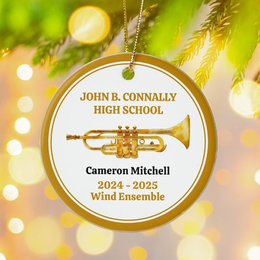 Trumpet High School Band Custom Gold Christmas Ceramic Ornament