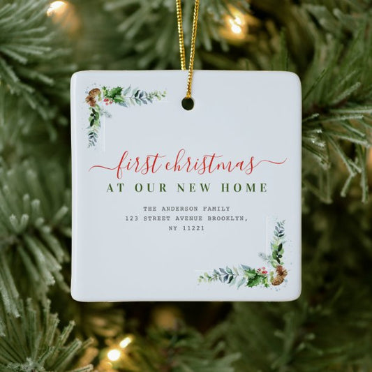 typography red merry christmas new home ceramic ornament