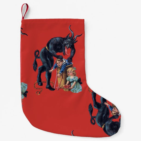 ugly christmas krampus antique red small christmas stocking
