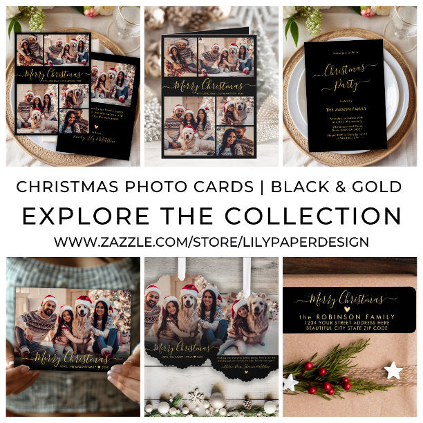 Modern Gold Script Simple 2 Photo Christmas Ornament Card