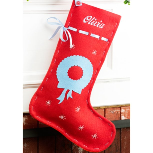 Wreath Red Felt Christmas Stocking