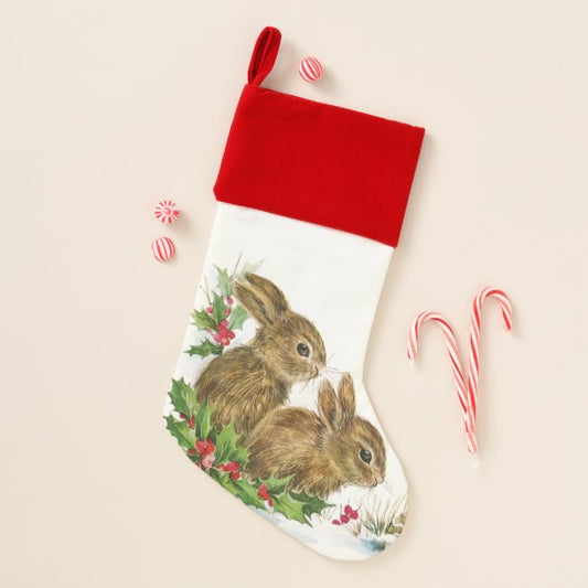 Vintage Christmas Bunnies Stocking