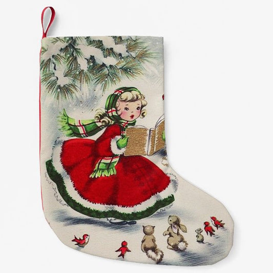 Vintage Christmas Girl Stocking