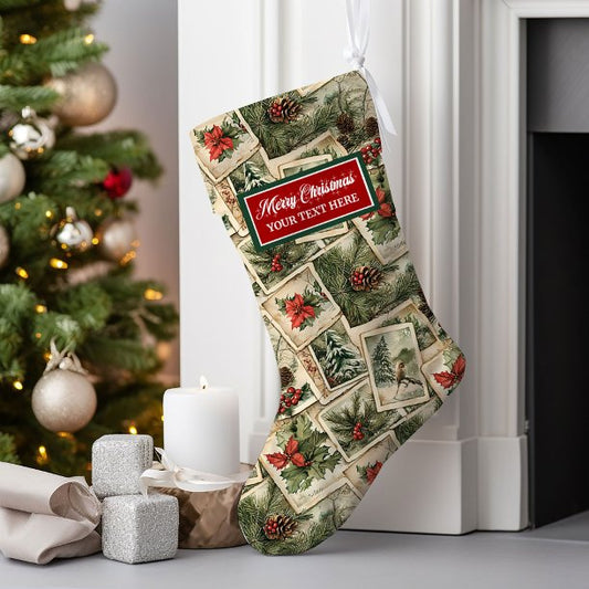 Vintage Christmas Stocking Watercolor Personalized