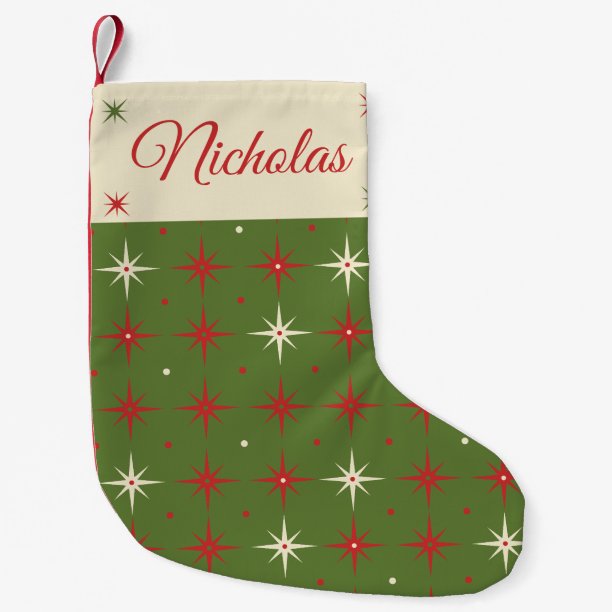 Vintage Contemporary Green Christmas Star & Name Small Christmas Stocking