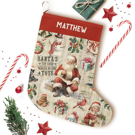 Vintage Victorian Christmas Santa Claus Large Christmas Stocking