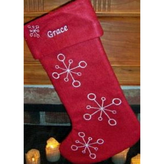 White Snowflakes on Red Felt Christmas Stocking
