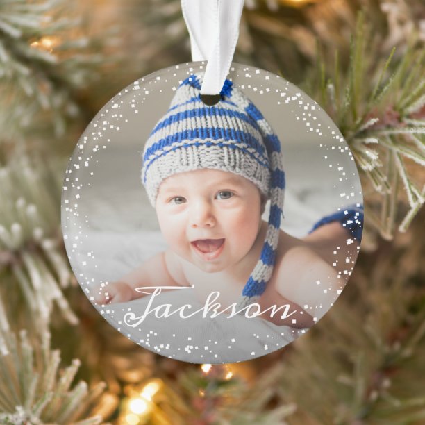 Winter Snowflakes Baby's First Christmas Photo Ornament
